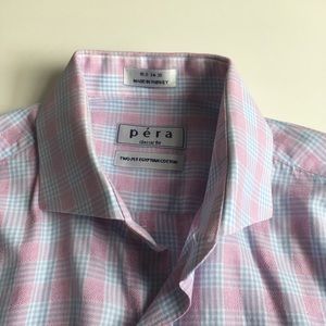 Pera dress shirt 100% Egyptian cotton pink blue checks long sleeve 15.5 pa0192